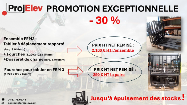 PROMOTION TABLIER + FOURCHES FEM 3 CHARIOT ELEVATEUR