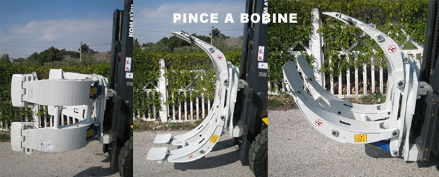 Accessoire pour chariot élévateur : PINCE   BOBINE, adapté par MANUPROVENCE