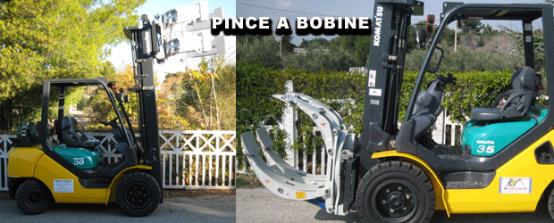 Accessoire pour chariot élévateur : PINCE   BOBINE, adapté par MANUPROVENCE
